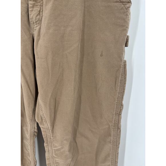 Carhartt Canvas Work Dungaree Pants Mens 38x30 Brown Raw Hem Pockets Utility - Picture 3 of 16